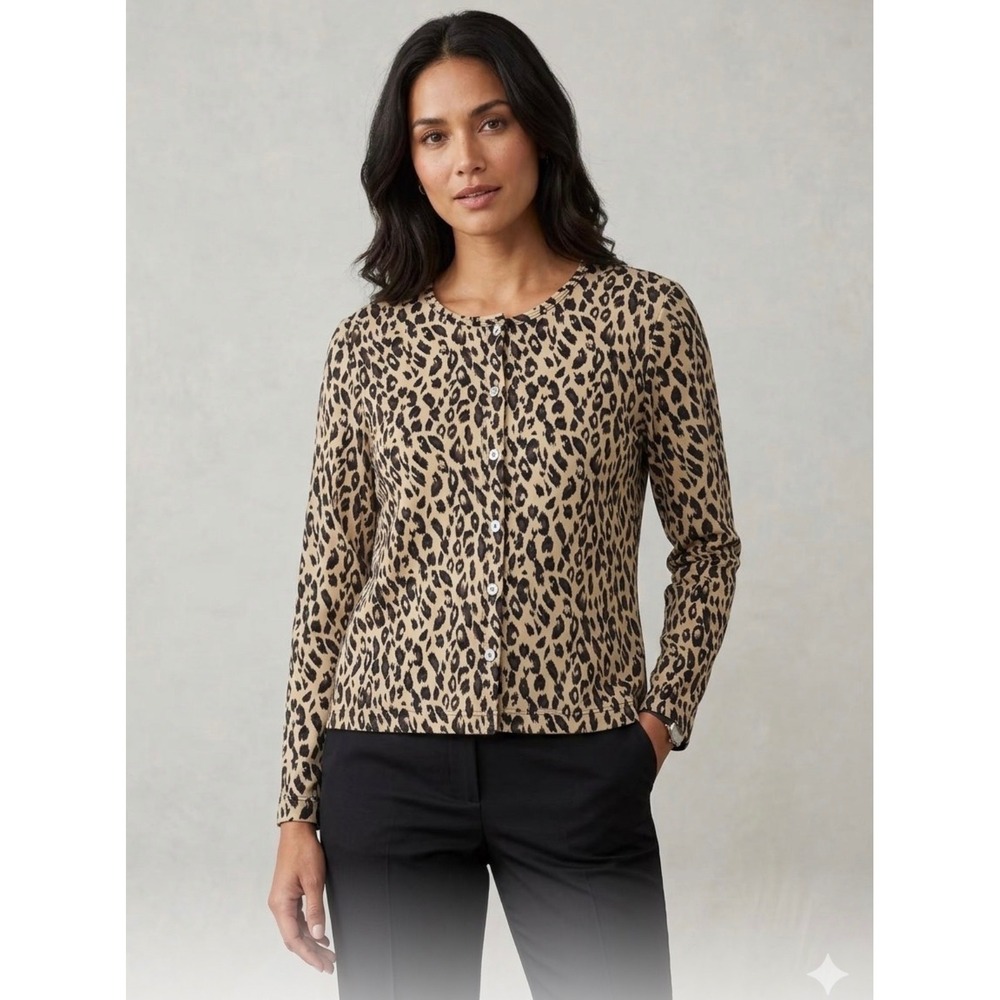 Uniform John Paul Richard Leopard Print Button Front Cardigan M2243994 Tan Brown